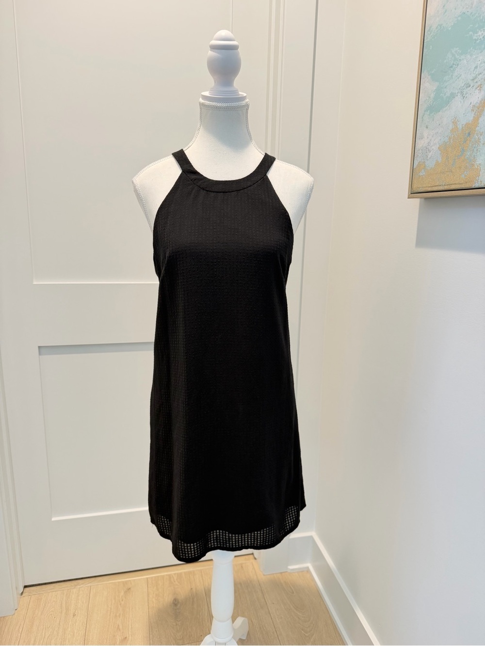 ASTR Mini shift Dress halter neckline lace racer back black size XS lined